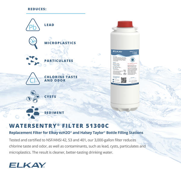 Elkay WaterSentry Lead Microplastics Filter for ezH2O Bottle Fillers 3000 Gallon 12-Month