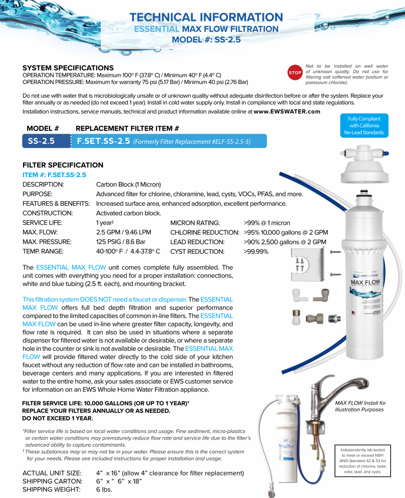 Environmental Water Systems - SS-2.5 Essential Max Flow in-line Filter System