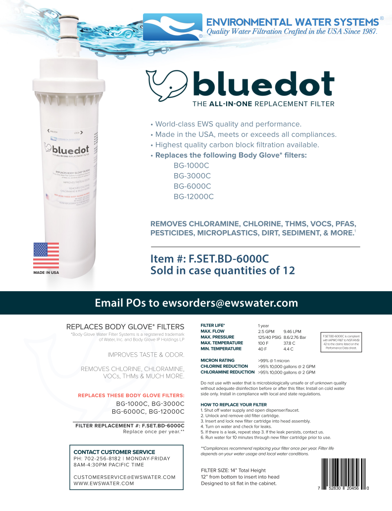 EWS # F.SET.BD.6000C Filter Replacement Cartridge – Made in USA