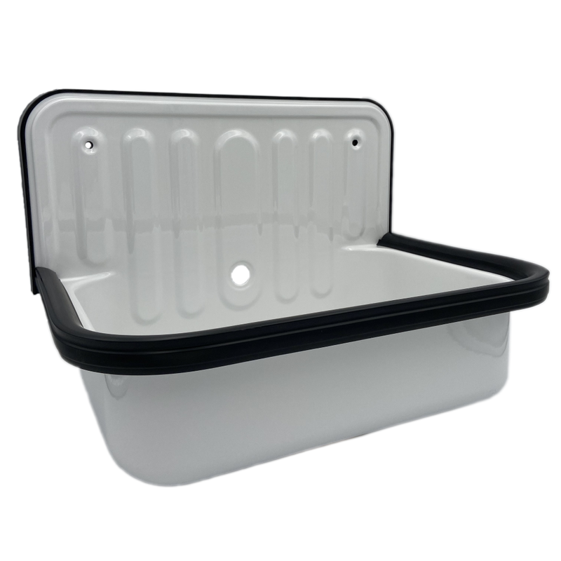 Alape Bucket Sink Wall Mounted Small Service Sink Glazed Steel Utility Sink, With Overflow, Black Trim freeshipping - Drinking Well Co.