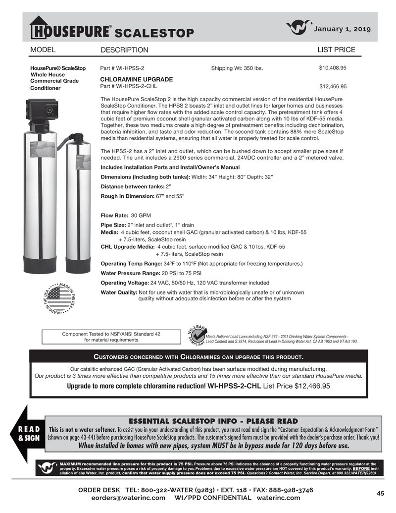 Water Inc HousePure WI-HPSS-2 HousePure ScaleStop Whole House Commercial Grade freeshipping - Drinking Well Co.