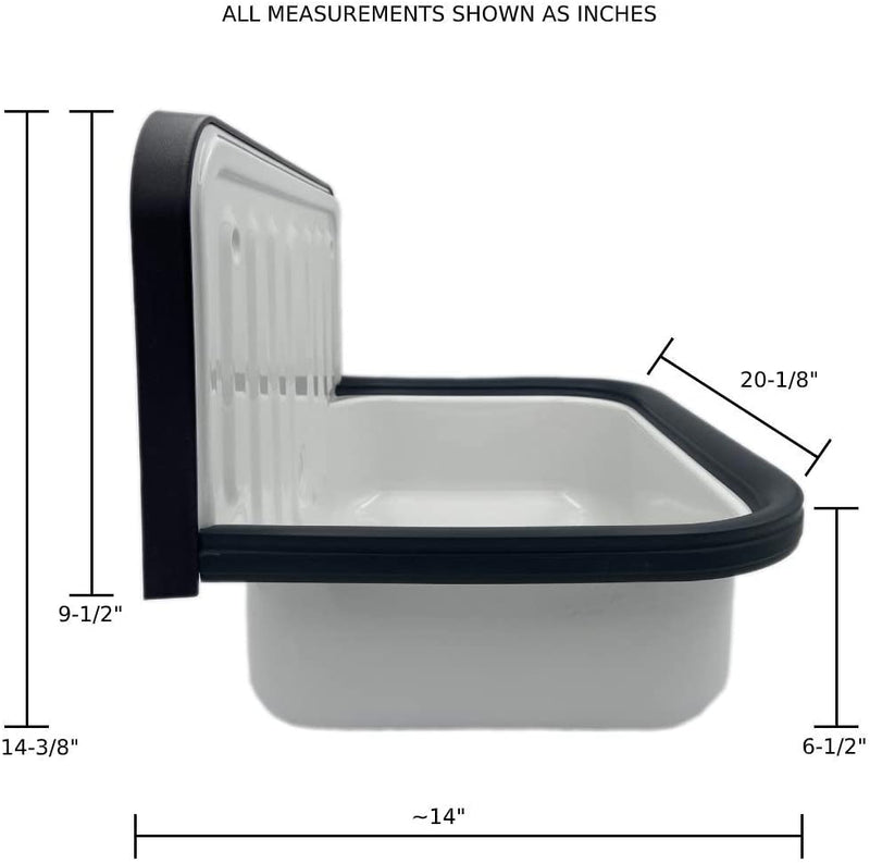 Alape Bucket Sink Wall Mounted Small Service Sink Glazed Steel Utility Sink, With Overflow, Black Trim freeshipping - Drinking Well Co.
