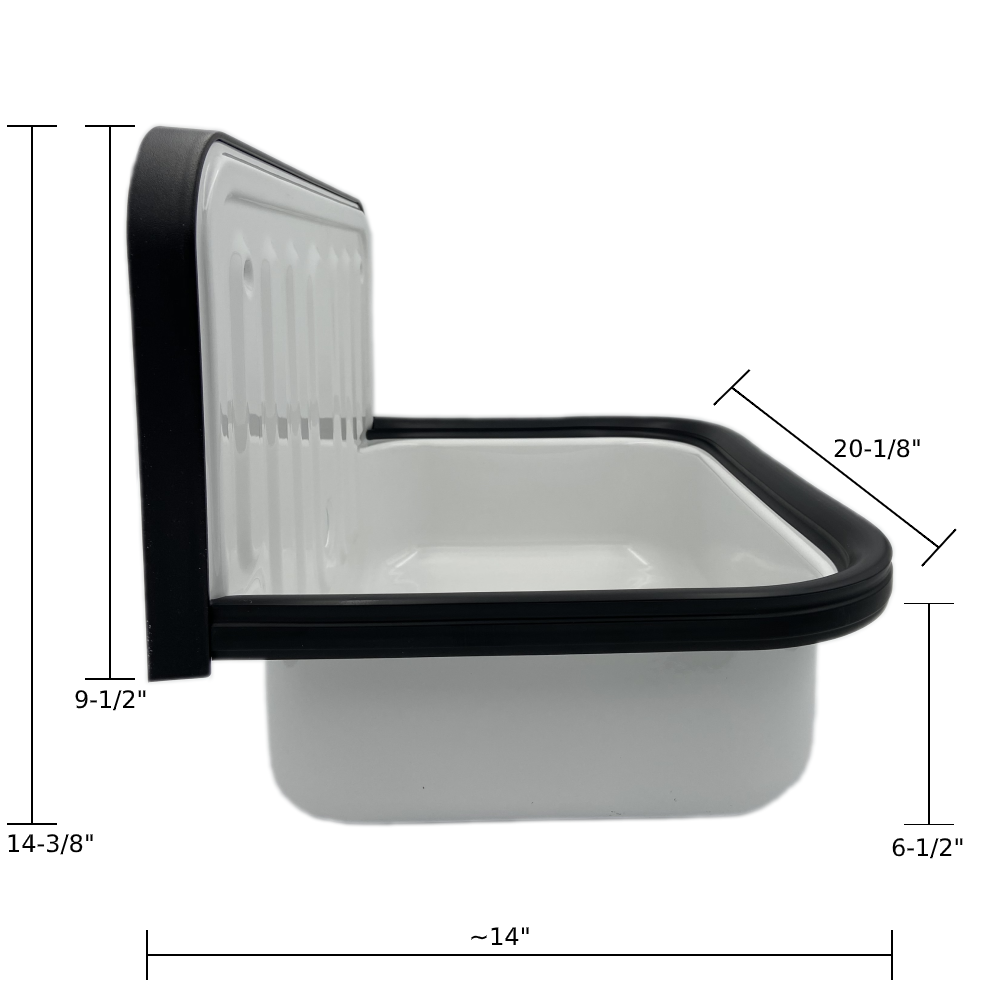 Alape Bucket Sink Wall Mounted Small Service Sink Glazed Steel Utility Sink, With Overflow, Black Trim freeshipping - Drinking Well Co.