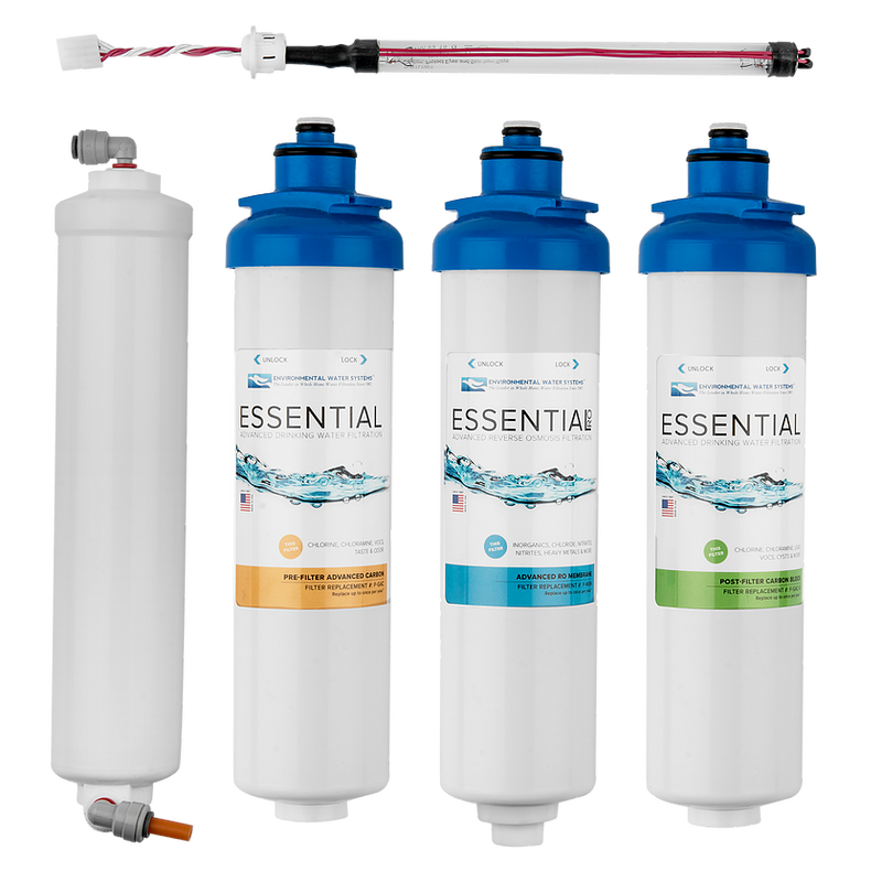 Environmental Water Systems Essential F.SET.RO4-UV Replacement Filter Set for RO4 Ultra Violet Reverse Osmosis Water Filtration System freeshipping - Drinking Well Co.