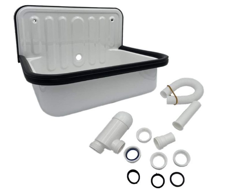 Alape Bucket Sink Wall Mounted Small Service Sink Glazed Steel Utility Sink, With Overflow, Black Trim